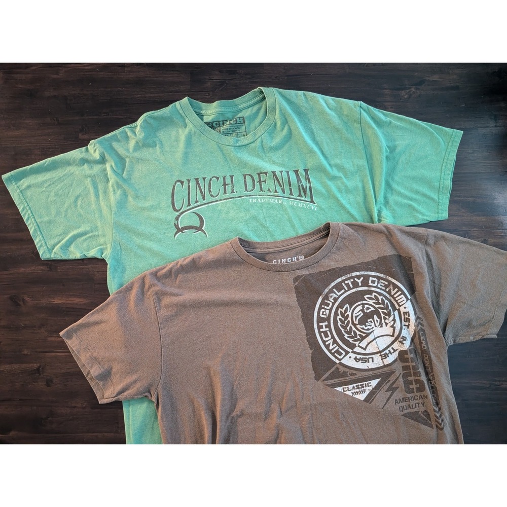 Cinch Denim Graphic T-Shirts Lot of 2 Mens XL Green Brown Western Casual Tees